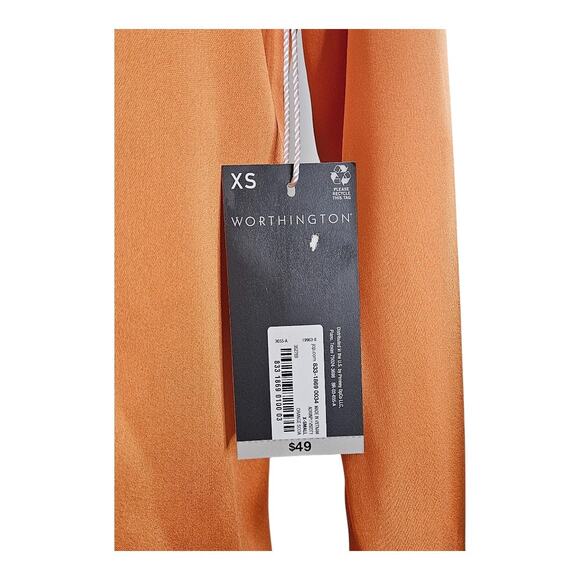 NEW Women's Worthington Satin Long Sleeve Button-Down Shirt in Orange (Size: XS) - Picture 5 of 9